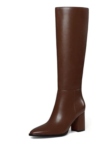 TopWalks Women's Knee High Boots Pointed Toe Chunky Block Heel Platform Boots Comfort Dress Long Boots Brown 8.5 - Image 1