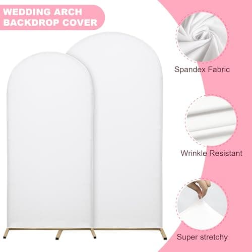 6.6FT Wedding Arch Covers Arch Backdrop Cover Arch Stand Covers Set Arch Cover Spandex Fabric Stretchy Backdrop for Wedding Birthday Party Decoration Baby Shower (White, Cover Only) - Thumbnail 4