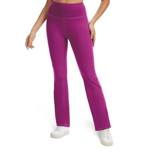 AMLEER Women's Buttery Soft High Waisted Yoga Leggings - Flare Bootcut Tummy Control Pants, Workout Leggings for Yoga Gym Fuchsia - Thumbnail 2