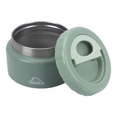 Clevakid Thermal Stainless Steel Food Jar, 8 oz, Vacuum Insulated, Leakproof, Easy to Open, for Hot and Cold Food, for Adults, Preschool and School (Green Olive stars Design) - Thumbnail 6