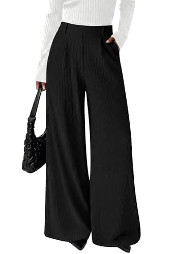 BTFBM Wide Leg Pants for Women Dressy Work Business Casual Elastic High Waisted Trousers Ribbed Lounge Palazzo Pants(Black, Medium) - Image 1