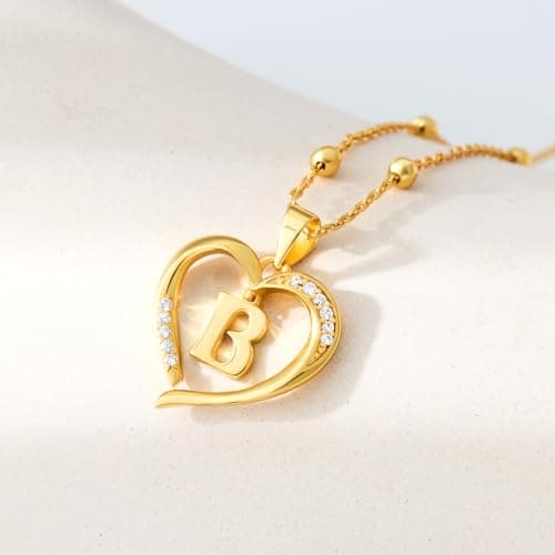 Cicy Bell Womens Heart Initial Necklace for Women 18k Gold Plated Cubic Zirconia Dainty Letter Pendant Necklace 17.7'' with 2'' Extender - Thumbnail 3