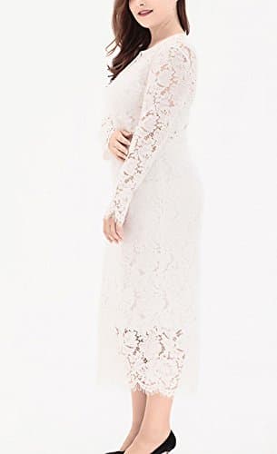 Eternatastic Women's Floral Lace Long Sleeve Plus Size Lace Dress White1 XXL - Thumbnail 4