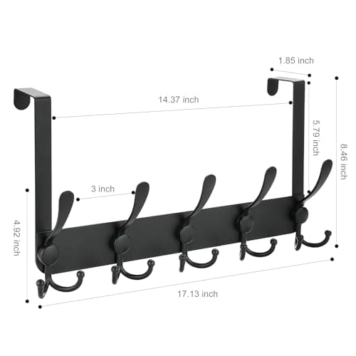 OIM OMIIOMIO Over The Door Hooks, Door Hanger for Hanging, Towel Racks for Bathroom with 15 Coat Hooks, Coat Rack Hat Rack Organizer, Towel Holder Bathroom Accessories - Black - Thumbnail 2