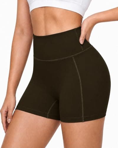 Roadbox 3" High Waisted Women's Biker Shorts, Tummy Control Compression Booty Spandex Shorts for Volleyball Workout Gym Yoga Running(XL) Brown - Image 1