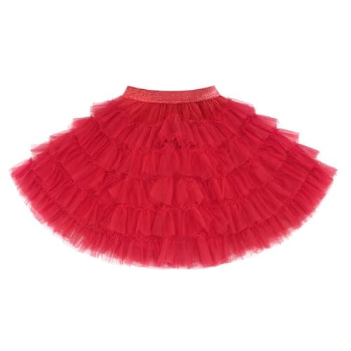 Stelle Red Tutu Skirt 5 Layered Girls Kids Mini Length Fluffy Tutu Stage Performance Costume(Red,2-3Y)