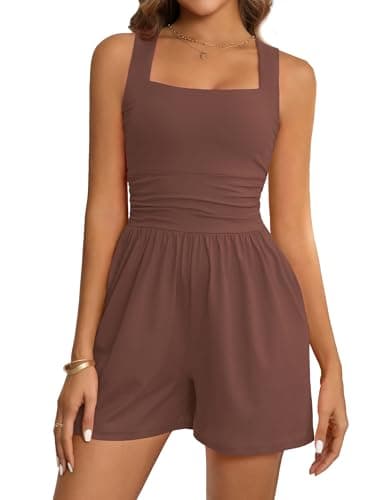 LOOKBOHO Womens Rompers Summer Casual Sleeveless Overalls Strapless Shorts Jumpsuit 2026 Workout Dresses L - Image 1