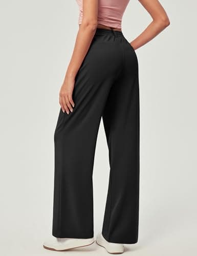 IUGA Wide Leg Pants Woman Pull on Stretchy Work Dress Pants High Waisted Business Casual Trousers Slacks Petite, Large, Black - Thumbnail 2