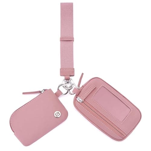 POIUGOYA Keychain Wristlet Wallet,Dual Pouch Wristlet Portable,Nylon RFID Coin Purse Small Wallet with key ring,ID Window - Image 1