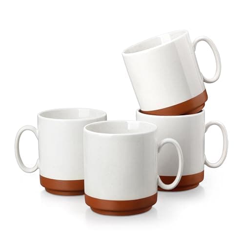 MALACASA 12oz Ceramic Coffee Mugs Set of 4, Stackable Coffee Cups with Straight-Sided Design, Mugs for Coffee, Latte, Tea, Hot Chocolate, Cappuccino and Cocoa, Microwave & Dishwasher Safe, Khaki White - Image 1