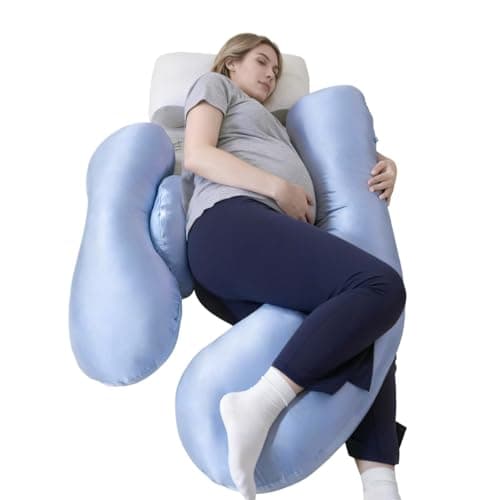 Pregnancy Pillows for Side Sleeping - Adjustable Belly & Back Support Pillow,H Shaped Full Body Maternity Pillow with Cooling Removable Cover, for Pregnant Women and Adults(Blue) - Image 1