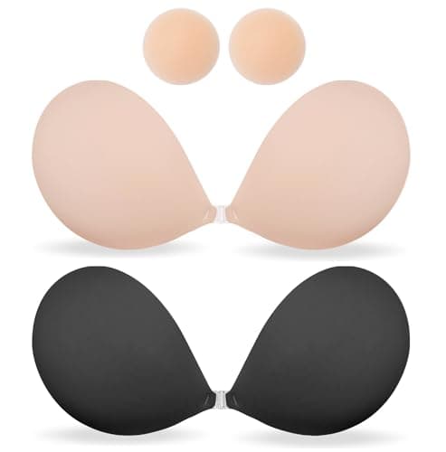 MITALOO Seamless Adhesive Bra Sticky Strapless Invisible Push up Bras Silicone Backless Nipple Cover for Women Beige Black - Image 1