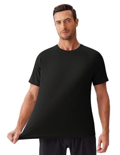 PINSPARK Moisture Wicking T Shirts for Men Plain Polyester T-Shirts Short Sleeve Workout Shirts Casual Tees Black Tshirt Men - Thumbnail 2