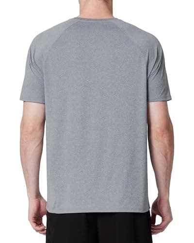 Men's UPF 50+ Swim Shirts, Sun Protection Short Sleeve Rash Guard, Quick Dry T-Shirt for Fishing and Surfing Light Grey - Thumbnail 2