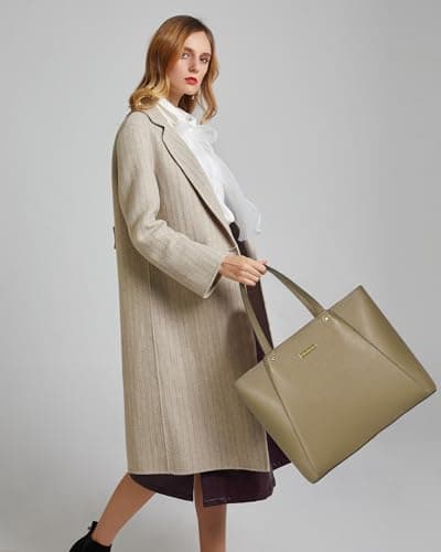 Blofinche Women's Leather Tote Bag Professional Elegant, Large Capacity Laptop Bag 15.6 Inch, Structured Work Purse with Shoulder Strap for Travel Commuter, Nude - Thumbnail 3