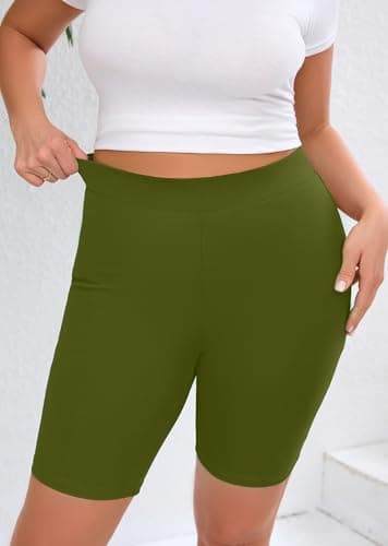 AusLook Plus Size Biker Shorts for Women 8" High Waisted Tummy Control Army Green 3X Yoga Workout Shorts Soft Stretch Gym Running Shorts - Thumbnail 3