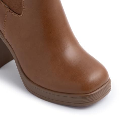 Athelfit Women's Chunky Heel Platform Chelsea Ankle Boots Brown Size 9 - Thumbnail 5