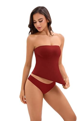 FLYSHEWIN Tube Top Women Y2K Non See Through Double Lined Basic Summer Festival Sexy Going Out Casual Sleeveless Tank Top Wine - Thumbnail 3