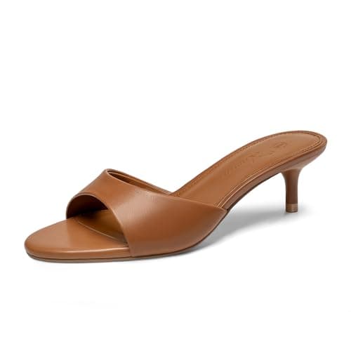 Athlefit Women's Kitten Heels Open Toe Comfortable Dressy Heeled Sandals Slip On 2 Inch Summer Brown Low Heels for Prom Party Vacation Size 10 - Image 1
