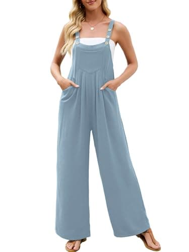 Heymoments Overalls Jumpsuits Rompers for Women Blue Gray X-Large Casual Maternity Winter Fall Comfy Ladies Loose Fit Dressy Wide Leg One Piece Sleeveless Grils Long Bib Baggy Pants with Pockets - Image 1