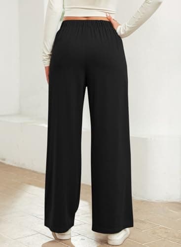 BLENCOT Women Maternity Pants Work Casual Over Belly Stretchy Wide Leg Trousers Activewear High Waist Baggy Pregnancy Pant Office Clothes Comfy Joggers with Pockets Small Black - Thumbnail 2