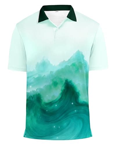 KUYIGO Mens Golf Shirts UPF 40+ Performance Moisture Wicking Short Sleeve Funny Print Polo Shirt L Blackish Green - Image 1