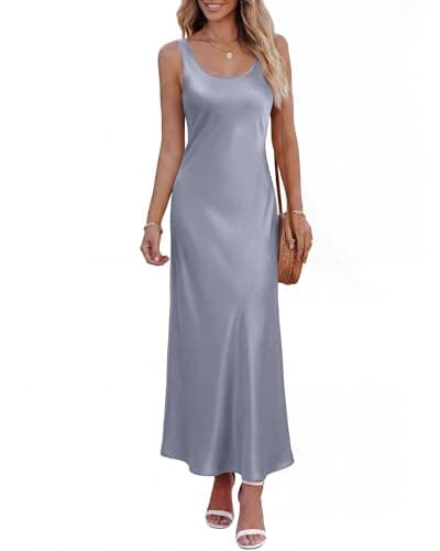 BTFBM Satin Dress Sleeveless Scoop Neck Summer Dresses for Women Elegant 2026 Loose Party Sundresses Fashion Clothing(Grey Blue, Small) - Image 1