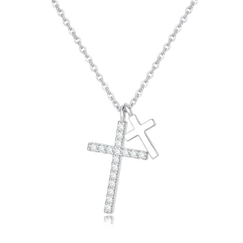 Gold Cross Necklace for Women - 14K Gold Plated Dainty Double Cross Pendant Necklace, Cute Cubic Zirconia Cross Charm Necklaces Faith Trendy Jewelry Birthday Easter Religious Christian Gift for Her - Image 1