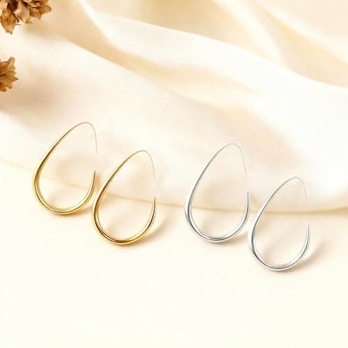YBNGSMK 18k Gold Hoop Earrings - Hypoallergenic Silver Earrings for Women - Lightweight Hoop Jewelry 2 Pairs - Thumbnail 3