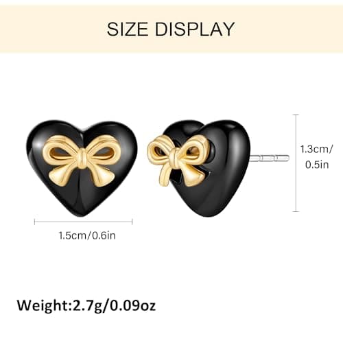 Lnmoieu Heart Stud Earrings for Women 14K Gold Plated Black Heart Earring Dainty Bow Earring Fashion Jewelry Gifts - Thumbnail 6