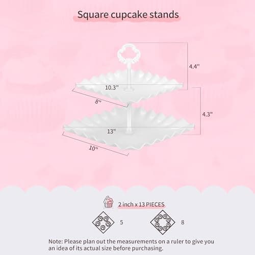 Pack of 11 NWK Cake Stand Set, with 3 x Two-Tier and 3 x Three-Tier Cupcake Stands, 4 x Appetizer Trays, 1 x Tablecloth for Birthday Bridal Baby Shower Party (White) - Thumbnail 3