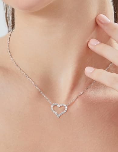 MomentWish Heart Necklace, Gifts for Birthday, 0.3CT Moissanite Love Necklace for Women, D Color VVS1 Moissanite 14K Gold Plated 925 Sterling Silver Necklace Anniversary Christmas Gift for Her - Thumbnail 2