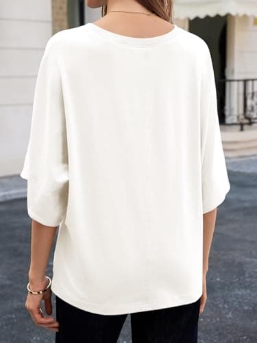 Cicy Bell Womens Oversized Half Sleeve T-Shirts Summer Casual Crew Neck Tshirt Loose Fit Side Slit Tee Tops White - Thumbnail 4