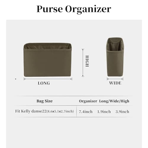 Women's Purse Organizer Insert - Satin & Lightweight Fabric with Inside Pockets, Portable for Commute, Travel, Shopping, and Evening, Multicolor Options, Fits for Kelly Danse(Etoupe grey,Danse22) - Thumbnail 5