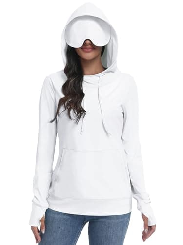 SeSe Code Womens UPF 50+ Sun Protection Hoodie with Eye Mask Travel Airplane Sleep Long Sleeve Sweatshirts Pullover with Thumb Holes & Pocket White Small - Image 1