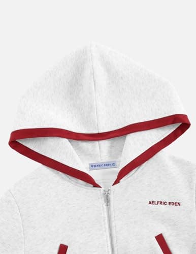 Aelfric Eden Cropped Contrast Stripe Zip Up Hoodie Y2K Long Sleeve Crop Sweatshirts Casual Hooded Jacket Grey X-Small - Thumbnail 5