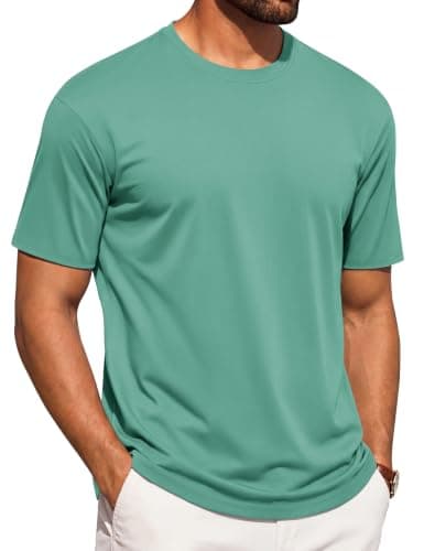 Cotrasen Mens T-Shirts UPF 50+ UV Sun Protection Moisture Wicking Shirts Short Sleeve Crew Neck Quick Dry Curved Hem Tees Gray Green - Image 1