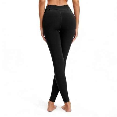 AMLEER Women's High Waist Full-Length Flare Leggings with Side Slit - Tummy Control Butt Lifting Gym Yoga Pants (Black, Small) - Thumbnail 2
