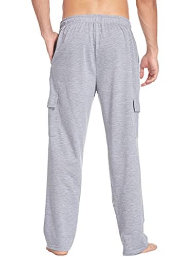 Deyeek Men's Cargo Sweatpants with Pockets Baggy Sweat Pants for Mens Straight Leg Jogger Sweatpants Cotton Lounge Pants Grey - Thumbnail 2