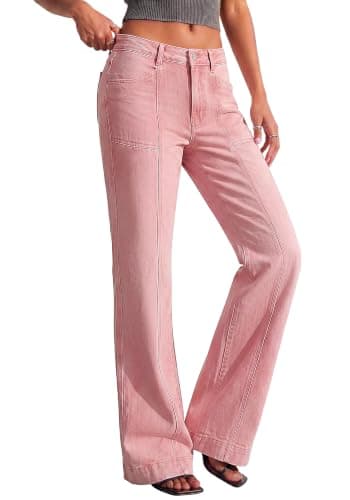 BTFBM Straight Leg Jeans for Women Stretchy Curve Appeal Pants Pink - Thumbnail 5