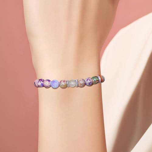 Oeyliz Mothers Day Gifts for Mom Women Mama Bracelet Best Mama Personalized Unique Presents Mother's Day Birthday Christmas Natural Stone Bracelet Purple - Thumbnail 2