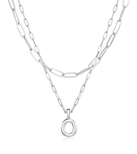 adoyi Silver Initial Necklace for Women 14k Gold Plated Layered Bubble Letter Necklaces Trendy Jewelry Chain Name O Pendant Necklace Stack Birthday Valentines Gifts - Image 1
