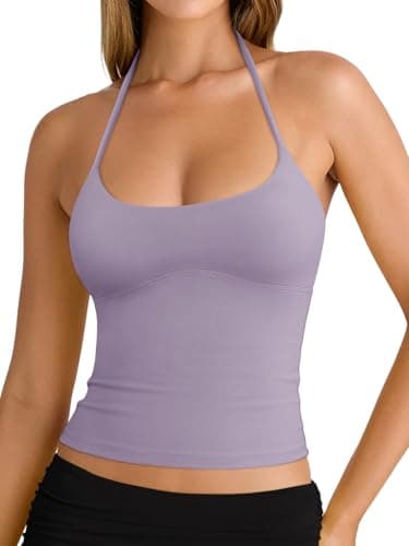 REORIA Women's Summer Sexy Halter Backless Double Lined Tank Top Going Out Y2k Trendy Sleeveless Camisole Crop Tops for Women 2026 Fashion Hazy Lilac Medium - Image 1