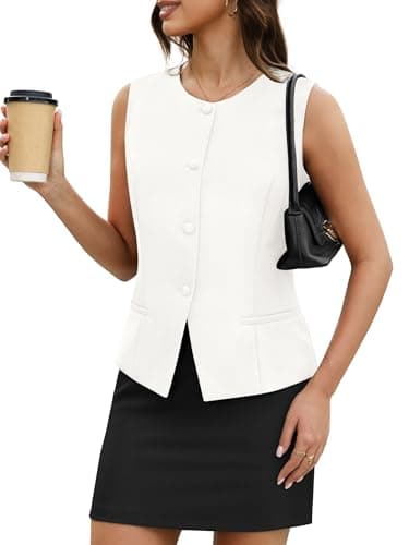 Casly Lamiit 2 Piece Sets Womens Blazer Suits Summer Vest Skirt Set Skorts Button Down Waistcoat Summer Business Dressy Outfits Black White XL - Image 1