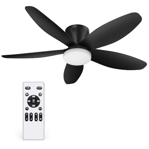 Orabriz 42 Inch Ceiling Fan with Lights and Remote Control, Quiet Modern Low Profile Fan Light with 6 Speeds, Dimmable LED, Reversible Blades for Bedroom Living Room Indoor/Outdoor, Black - Image 1