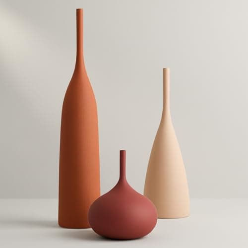 DecoVlog Ceramic Vases Set of 3, Modern Boho Vases for Centerpiece Decor, Matte Minimalist Decorative Vases for Home Decor, Living Room, Bookshelf, and Entryway Table Decor (Multicolor-1) - Image 1