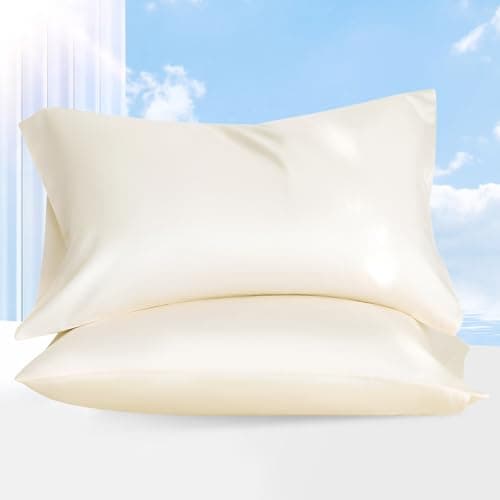 DCSKY 100% Tencel Pillowcase, Hair and Skin Friendly, Soft and Smooth，Cooling Silk Pillowcases for hot Sleepers,Queen Pillowcases Set of 2,Hair and Skin Friendly, Cream White, 20x30In - Image 1