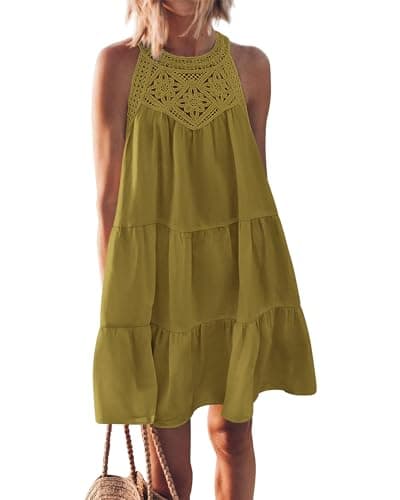 BTFBM Women Summer Dresses 2026 Casual Spring Clothes Sleeveless Halter Neck A-Line Boho Mini Dress Beach Vacation Sundress(Army Green, XX-Large) - Image 1