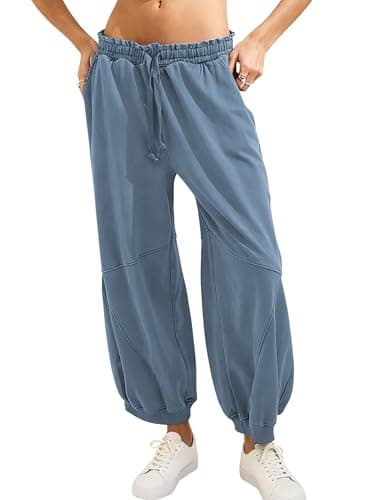 Tanming Womens Baggy Sweatpants Barrel Leg Trousers Elastic Waisted Drawstring Lounge Joggers Pants (Bluegrey-S) - Image 1