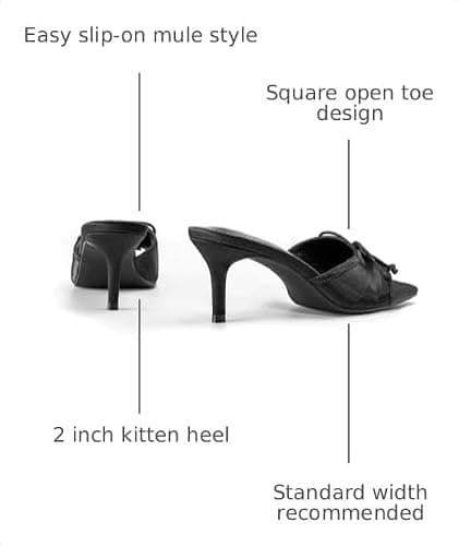RUSAUISE Slip On Cord Bowknot Stiletto Heels Mules Square Open Toe Middle Heeled Sandals for Wedding Party Dressy Shoes Black Size 6.5 - Thumbnail 3